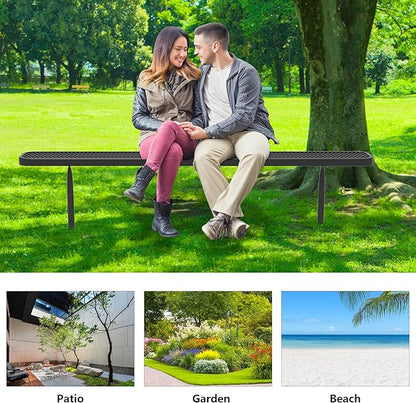 8 Ft Metal Park Benches for Outside, Outdoor Backless Bench with Thermoplastic Coating, Inground Mounted, Commercial Expanded Metal Mesh Bench for Shopping Mall, Store, Park, Patio, Deck, Black