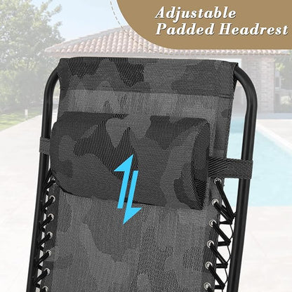 Athena Collection Zero Gravity Outdoor Lounge Chair Set of 2, 25" Width Pool Lounge Lawn Chairs Reclining, Outdoor Chaise with Cup Holder for Beach Patio Backyard Outside, Camouflage