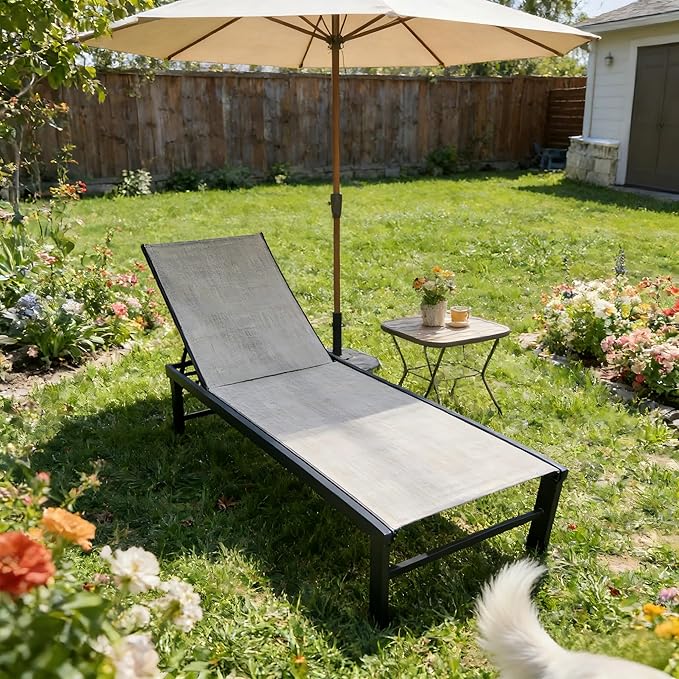 Crestlive Products Chaise Lounge Chair Outdoor, Adjustable 5 Positions Pool Tanning Recliner, Outdoor Lounge Furniture Perfect for Patio, Beach, Yard, Pool