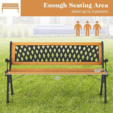 Giantex 49.5" 3-Person Outdoor Bench with Lattice Pattern Backrest, 470 Lbs Capacity, Slatted Seat, Curved Armrests - Photo 6