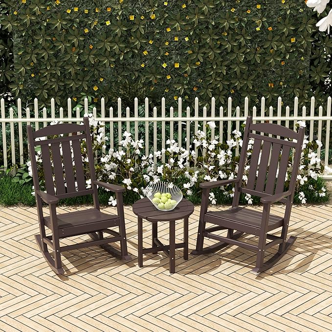 WO WESTIN OUTDOOR HDPE Laguna Classic Porch Rocking Chair (Set of 2), Dark Brown