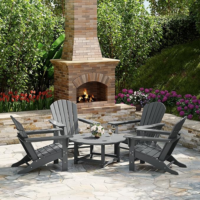 Costaelm Patio Conversation Table, Tatio Accent HDPE Outdoor Weather Resistant, Round Outdoor Porch Balcony Patio Drink Tables for Outside, Pool, Backyard, Gray