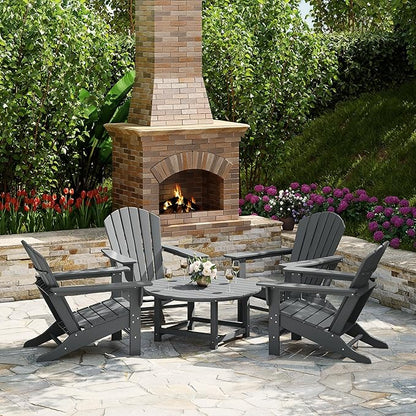 Costaelm Patio Conversation Table, Tatio Accent HDPE Outdoor Weather Resistant, Round Outdoor Porch Balcony Patio Drink Tables for Outside, Pool, Backyard, Gray