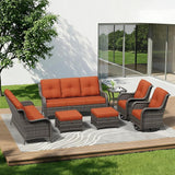 7 Piece Outdoor Wicker Patio Furniture Set, Outdoor Swivel Rocker Patio Chairs Set with Thickened Olefin Cushions - Photo 1