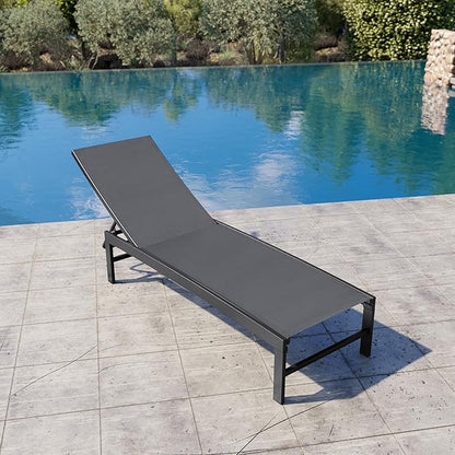 Crestlive Products Chaise Lounge Chair Outdoor, Adjustable 5 Positions Pool Tanning Recliner, Outdoor Lounge Furniture Perfect for Patio, Beach, Yard, Pool