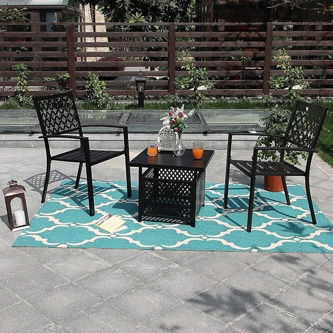 PHI VILLA Outdoor Patio Side Table Set of 2, 22" Small Black Metal Square End Table with Umbrella Hole - Photo 5