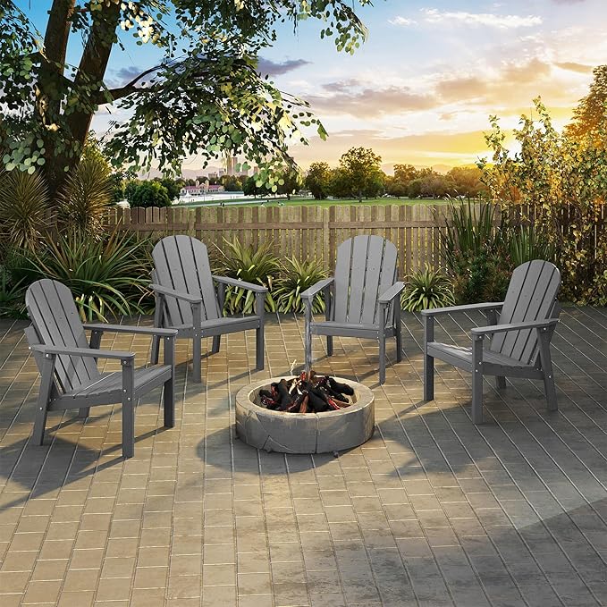 Adirondack Chair Set of 8, All Weather HDPE Fire Pit Chairs, Oversized Plastic Adirondack Chair for Outdoor, Balcony - Photo 7