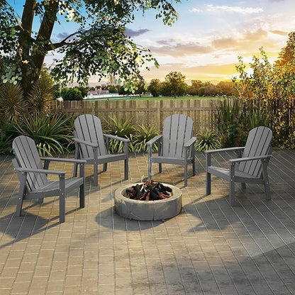 Adirondack Chair Set of 8, All Weather HDPE Fire Pit Chairs, Oversized Plastic Adirondack Chair for Outdoor, Balcony, Deck, Backyard, Patio, Garden, Poolside, Lawn Grey