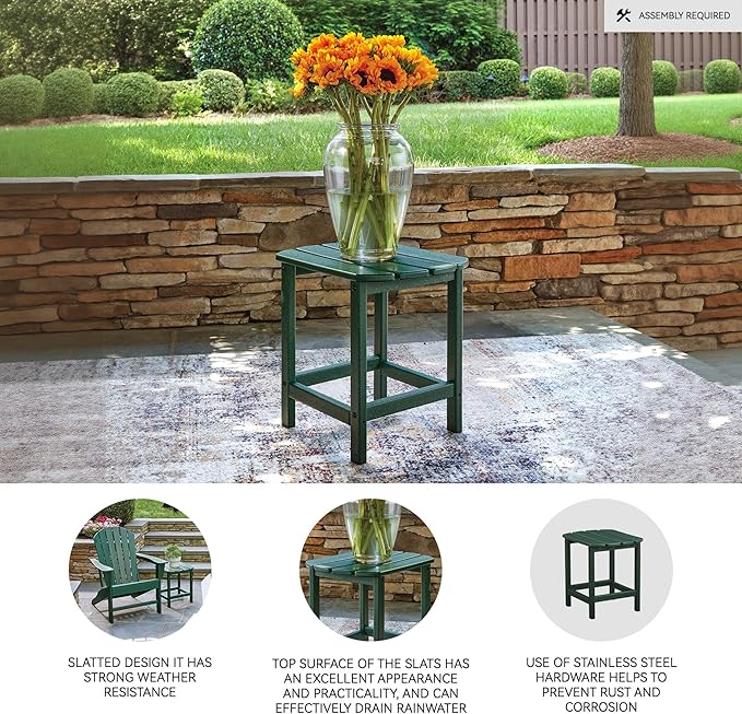 Signature Design by Ashley Karson City Contemporary Outdoor Weather Resistant End Table with Slatted Design, Green