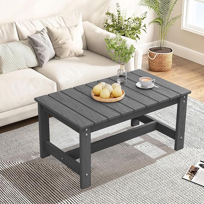 SERWALL Outdoor Coffee Table, HDPE Patio Coffee Table for Outside, Grey - Photo 9