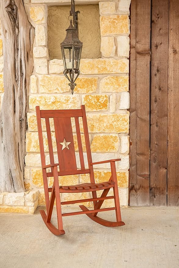 Leigh Country Heartland Rocker with Star Cutout, Natural Finish, Wooden Outdoor Seating for Porch/Patio/Deck