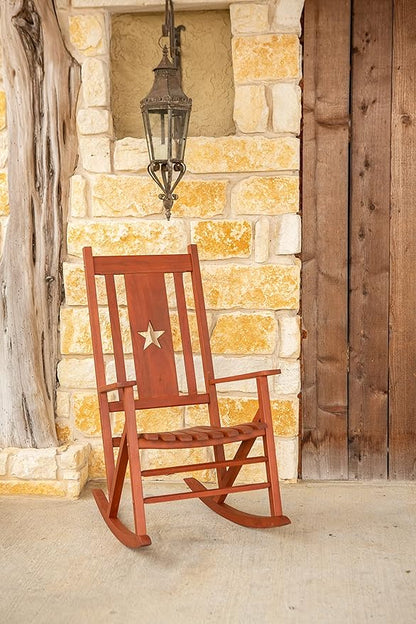 Leigh Country Heartland Rocker with Star Cutout, Natural Finish, Wooden Outdoor Seating for Porch/Patio/Deck