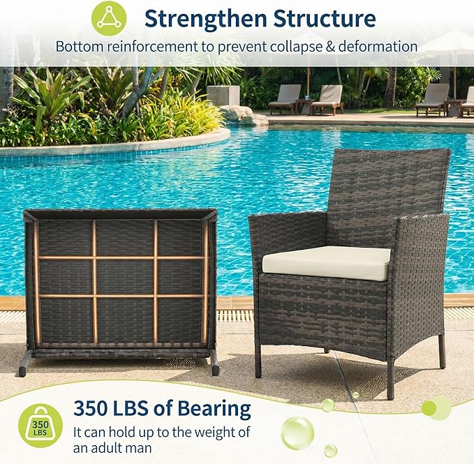 GarveeHome 3-Piece Patio Bistro Set, PE Rattan Outdoor Conversation Furniture with 2 Cushioned Chairs & Coffee Table - Photo 3