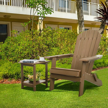 Double Adirondack Outdoor Side Table Weather Resistant, Outdoor Rectangular Patio End Table for Adirondack Chair, Teak