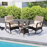 ORALNER 3 Pieces Patio Furniture Set, Outdoor Wicker Rocking Chairs with Cushions, Pillows, Glass Coffee Table - Photo 9