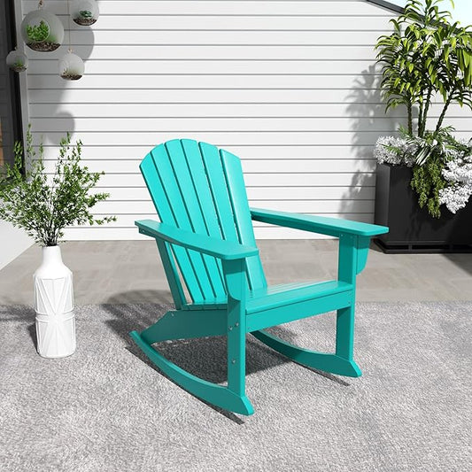 WestinTrends Dylan Outdoor Patio Poly Plastic Adirondack Rocking Chair, Turquoise