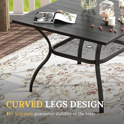 VICLLAX 37.8" Square Outdoor Patio Table, All Weather Metal Outdoor Dining Table for Lawn Garden, Black Tabletop