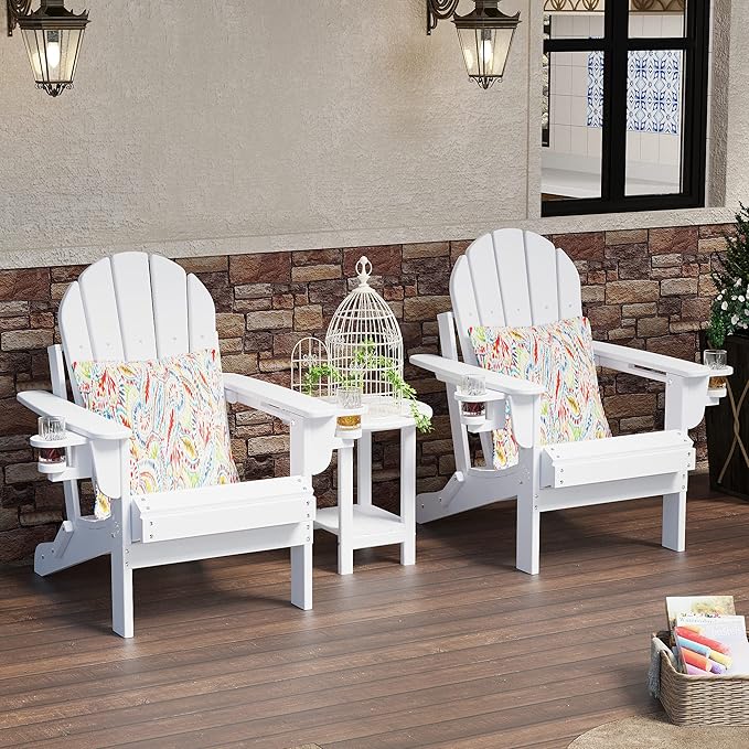 Sundale Outdoor 18" Round Side Table, Patio Water Proof Adirondack Small End Table HDPE Water Resistant 2 Tier Round Outside for Pool, Garden, Beach, White