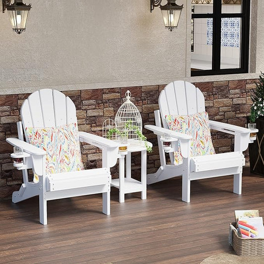 Sundale Outdoor 18" Round Side Table, Patio Water Proof Adirondack Small End Table HDPE Water Resistant 2 Tier Round Outside for Pool, Garden, Beach, White