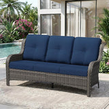 3 Seat Outdoor Couch, Wicker Patio Sofa with Thickened Olefin Cushions, High Back and Deep Seating - Photo 2