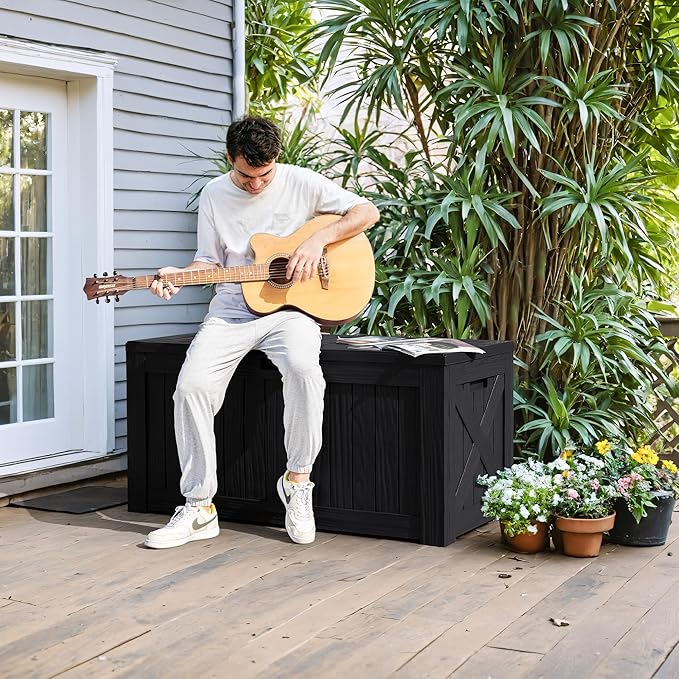 Greesum 120 Gallon Deck Box, Resin Outdoor Storage Container for Patio Furniture, Garden Tools, Pool Accessories - Photo 3