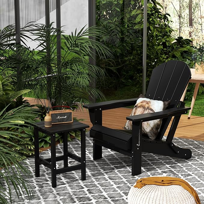 Costaelm Outdoor Table and Chairs, Small Patio Set Outdoor Seating, All Weather Porch Furniture Set Lounge Chairs for Outside Firepit Garden Lawn, Black