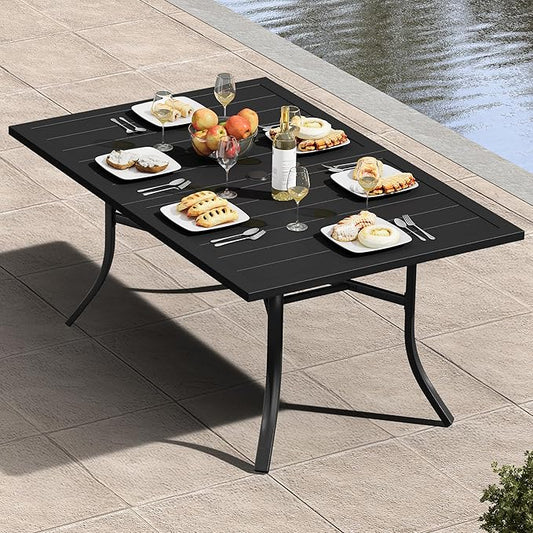 YITAHOME Patio Table for 6, 59" Rectangular Outdoor Patio Dining Table with 1.57" Umbrella Hole E-Coating, Metal Outdoor Dining Table Perfect for Lawn Backyard Garden, Black