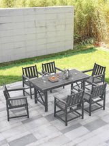 7 Pieces HDPE Outdoor Dining Set, Patio Dining Set with Umbrella Hole, All Weather Outdoor Dining Table Sets for 6 - Photo 9