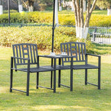 Outsunny Metal Garden Bench with Middle Table and Umbrella Hole, 2-in-1 Double Patio Chairs - Photo 2