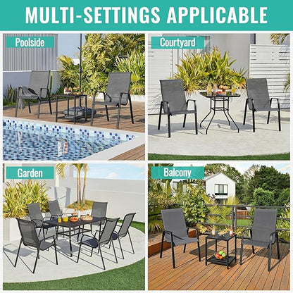 Yaheetech Set of 4 Patio Dining Chairs, Outdoor Stackable Patio Chairs with Backrest/Armrests, All Weather Chairs for Garden/Lawn/Porch/Backyard Pool, Gray