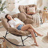 NICESOUL 2-Piece Outdoor Patio Papasan Rocking Chair, Cozy Oversized Wicker Gliding Lounge Chairs for Balcony - Photo 3