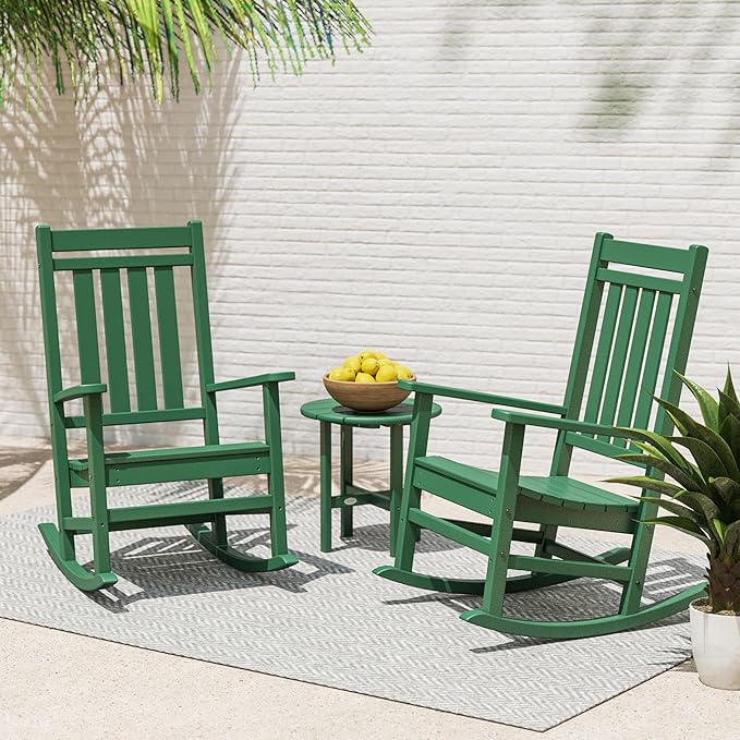 POLYWOOD Estate 3-Piece Rocking Chair Set, Outdoor Patio Furniture, HDPE Porch Rockers with Side Table, Fade-Free Green - Photo 3