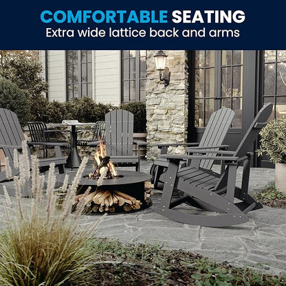 Flash Furniture Savannah Poly Resin Wood Adirondack Rocking Chair - All Weather Gray Polystyrene - Stainless Steel Hardware