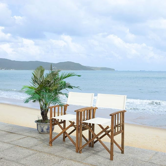 SAFAVIEH Outdoor Laguna Natural and Beige Director Chair (Set of 2)