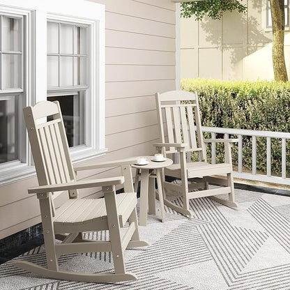Outdoor Rocking Chairs Set of 4, Oversized High Back Patio Rocking Chairs, All Weather Porch Rocking Chairs for Outside. Sand