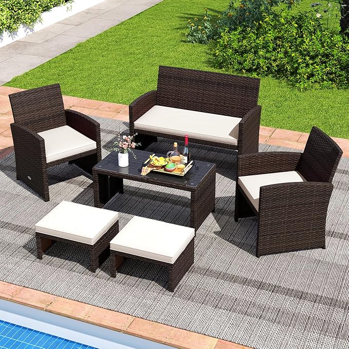 Tangkula 2 Pieces Patio PE Rattan Ottomans - Photo 9