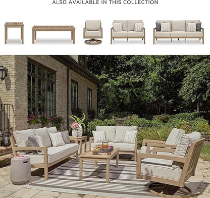 Signature Design by Ashley Hallow Creek Cottage Nuvella Weather Resistant Fabric Outdoor Loveseat with Cushion and 2 Throw Pillows, Light Brown & Beige
