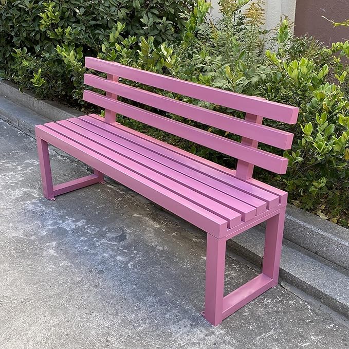 Outdoor Metal Garden Bench with Back,Heavy Duty Park Bench for Outside,Commercial Long Benches for Lawn, Backyard, Park, Patio, Porch(200cm/78.7", Pink)