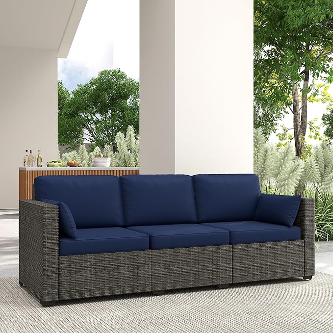 Outsunny Patio Couch PE Wicker Deep Seating Outdoor Sofa with Removable Cushions, 3 Seater Rattan Sofa - Photo 8