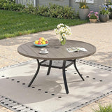 47.2" Patio Dining Table for 6, Round Outdoor Metal Dining Table with Umbrella Hole for Lawn Garden Backyard, Grey - Photo 1