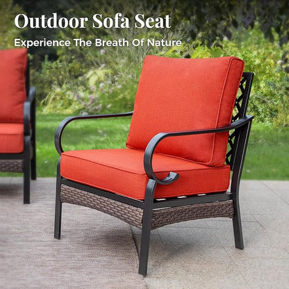 Outdoor Patio Leg Sofa Chairs Set of 2 Steel Frame Porch Furniture with Deep Seating and 5.75" Cushions for Lawn Backyard Deck, Red