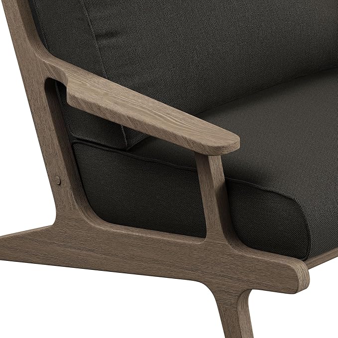Modway Saratoga Teak Outdoor Lounge Chair in Flint Gray – Oversized Patio Accent Armchair with Wood Frame and Weather-Resistant Cushions