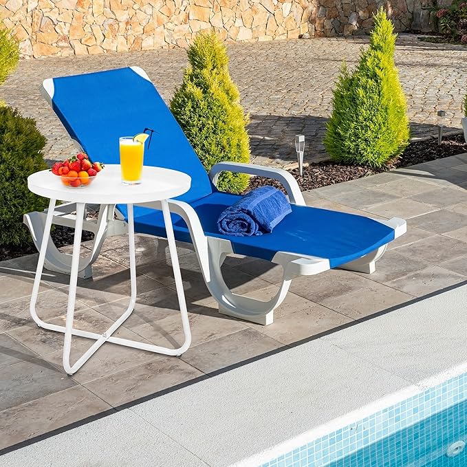 CODIN Set of 2 Outdoor Side Table Outdoor, Metal Side Table Small Round Side Table Weather Resistant End Table Patio Table for Garden Porch Balcony Yard Lawn (2, White)