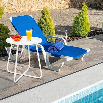 CODIN Set of 2 Outdoor Side Table Outdoor, Metal Side Table Small Round Side Table Weather Resistant End Table Patio Table for Garden Porch Balcony Yard Lawn (2, White)
