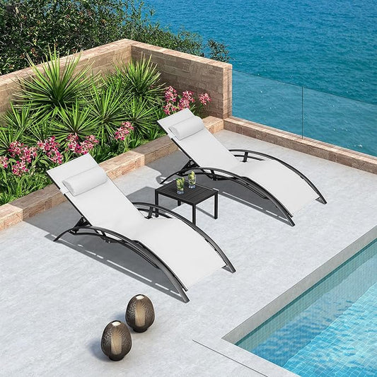 PURPLE LEAF Patio Chaise Lounge Chair Set with 2 Side Table Outdoor Pool Adjustable Recliner Chairs for Outside Beach Poolside Sunbathing Tanning Lounger