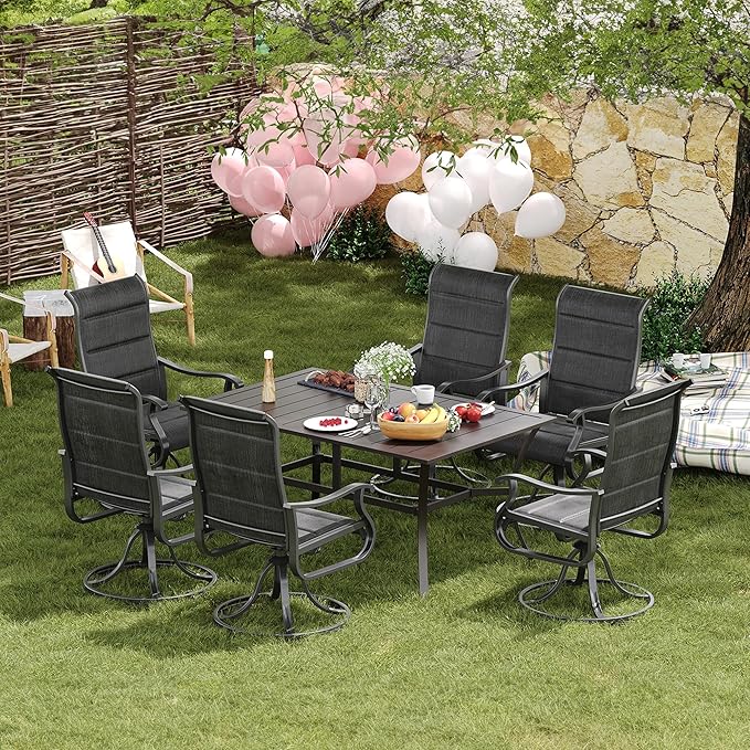 Amopatio Padded Patio Swivel Chairs Set of 2, Outdoor Dining Chairs with Ultra Soft Textilene High Back Seat & Metal Rocker Frame, for Backyard Deck Lawn (Dark Grey)
