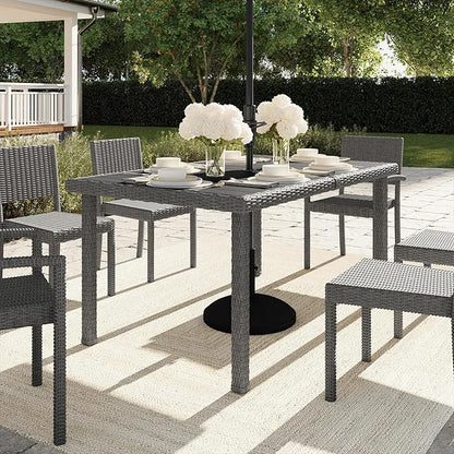 Martha Stewart Bedford 62" Indoor-Outdoor Patio Table with Faux Wood Top and Rattan Wicker Finish in Gray
