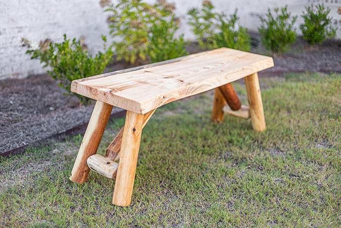 SRL Rustic Logwerks Indoor & Outdoor Bench — Pine & Cedar Wood Bench — Front Porch Decor — Live Edge Small Bench for Entryway, Garden — Handcrafted Wooden Bench — Rustic Furniture (48”, Outdoor Clear)