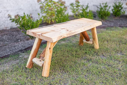 SRL Rustic Logwerks Indoor & Outdoor Bench — Pine & Cedar Wood Bench — Front Porch Decor — Live Edge Small Bench for Entryway, Garden — Handcrafted Wooden Bench — Rustic Furniture (48”, Outdoor Clear)