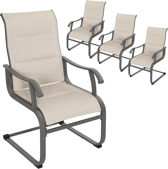 NUU GARDEN Patio Dining Chair Set of 4, Comfortable Outdoor Dining Chairs for Indoors and Outdoors, Breathable Textilene Spring Motion Outdoor Patio Chairs for Backyard Deck, Grayish Beige